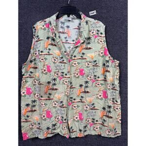 VTG Big Dogs Blouse Collared Women’s 26/28 Tropical Drinks "LIFE IS A BEACH"